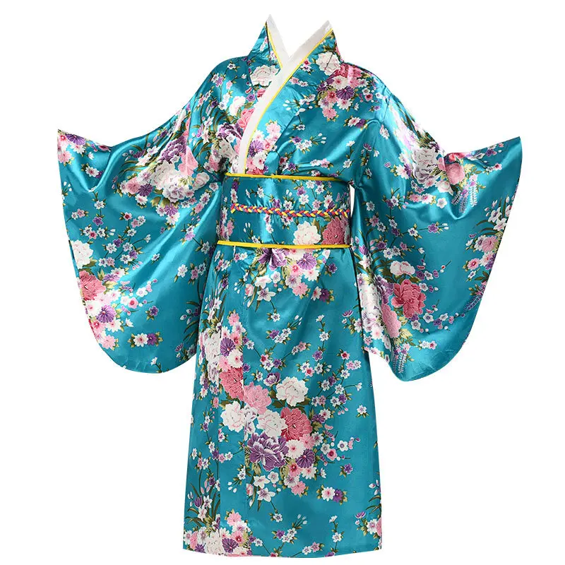 Traditional Yukata Floral Printed Children Stage Performance Costume Japanese Girl Kimono Dresses