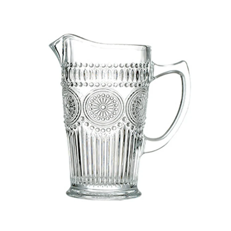 Wholesale Glass Water Pitcher Tall Heavy Vintage Clear Fruit Glass Water Jug  Lead-Free Crystal Embossed Water Glass Tea Pot