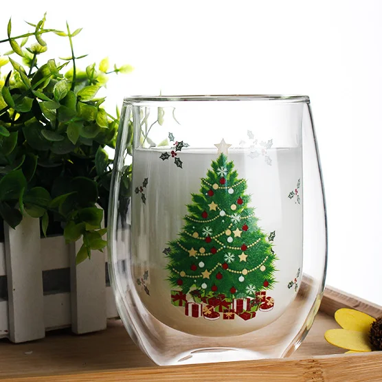customized Christmas glasses cup double wall Modern style  more shape aviable hot sale