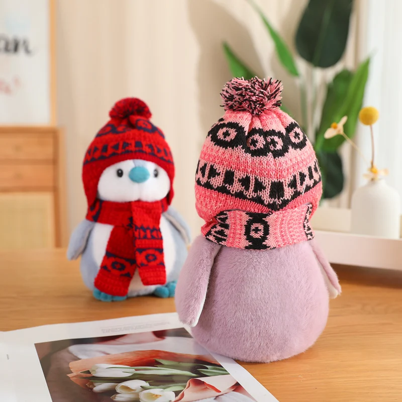 Penguin Stuffed Animal Toys with Hat Scarf Lifelike Soft Penguin Plush Toy Penguin Plush Pillow Aquarium