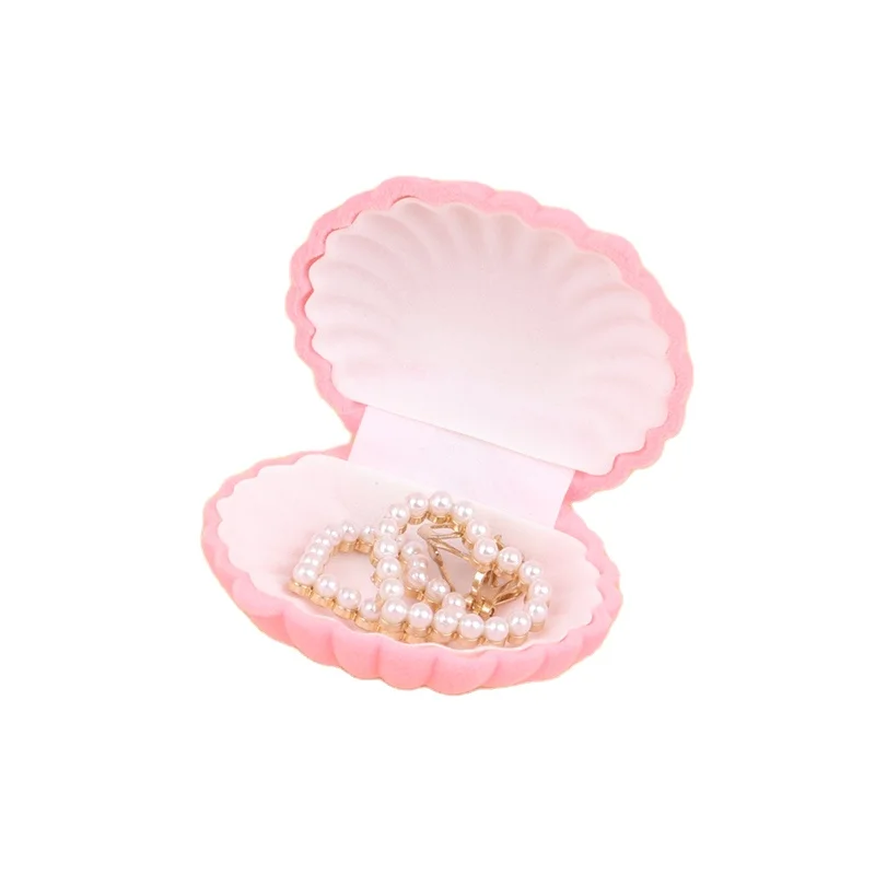 New Custom Sea Shell Shape Shell Shape Lovely  Wedding Fleece Pink Gift Box Jewelry Ring Display Earring Necklace Package Box