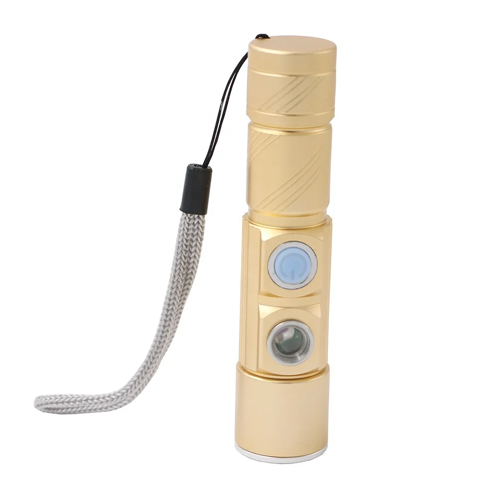 USB Handy Powerful LED Zoomable Flashlight 5 Modes Rechargeable Torch Flash Light Bike Pocket Lamp For Hunting White/Red Light