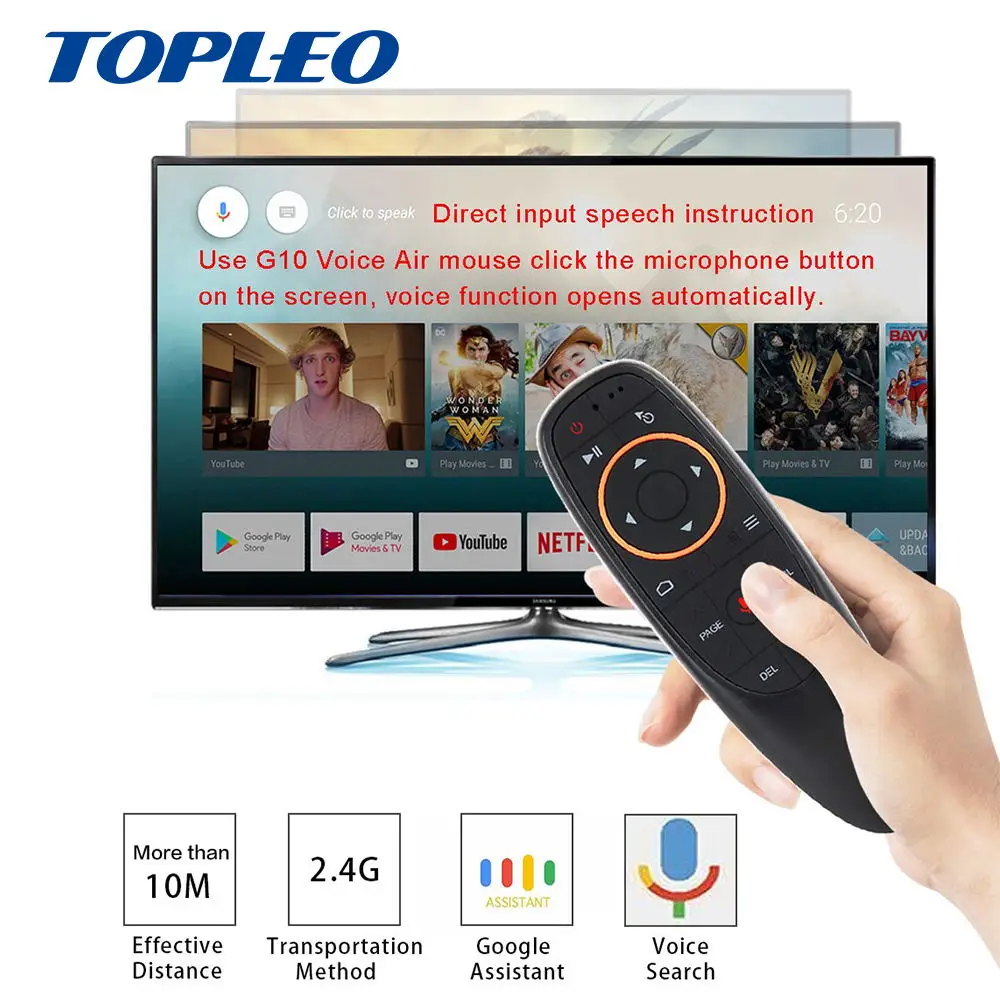  G10 android tv box google assistant голосовой ввод поиск 2 4g rf беспроводной пульт дистанционного управления