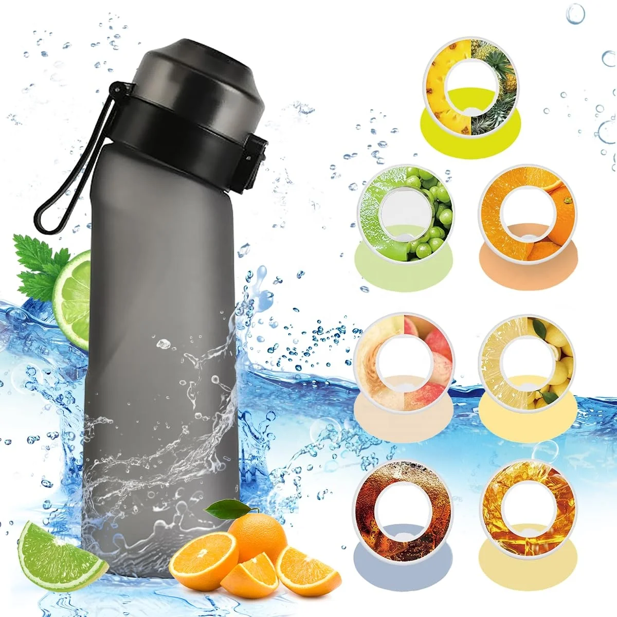 Flavored Water Bottle with Flavour Pods Air Water Up Bottle Frosted 650ml Air Starter Up Set Water Cup for Camping Fishing