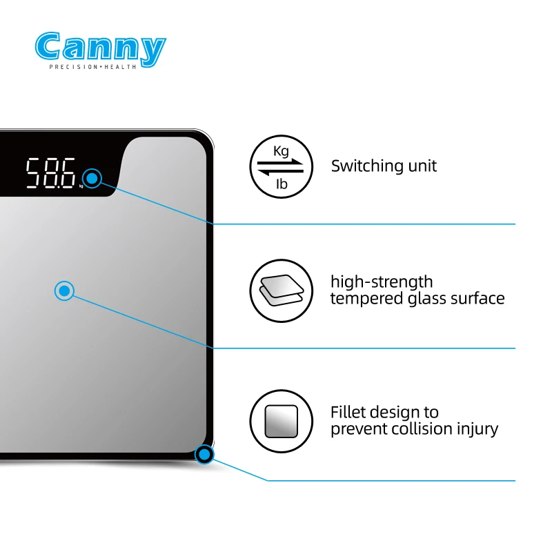 
Canny Hot selling Toughened glass ABS Plastic Digital Body Weight Bathroom Scale 