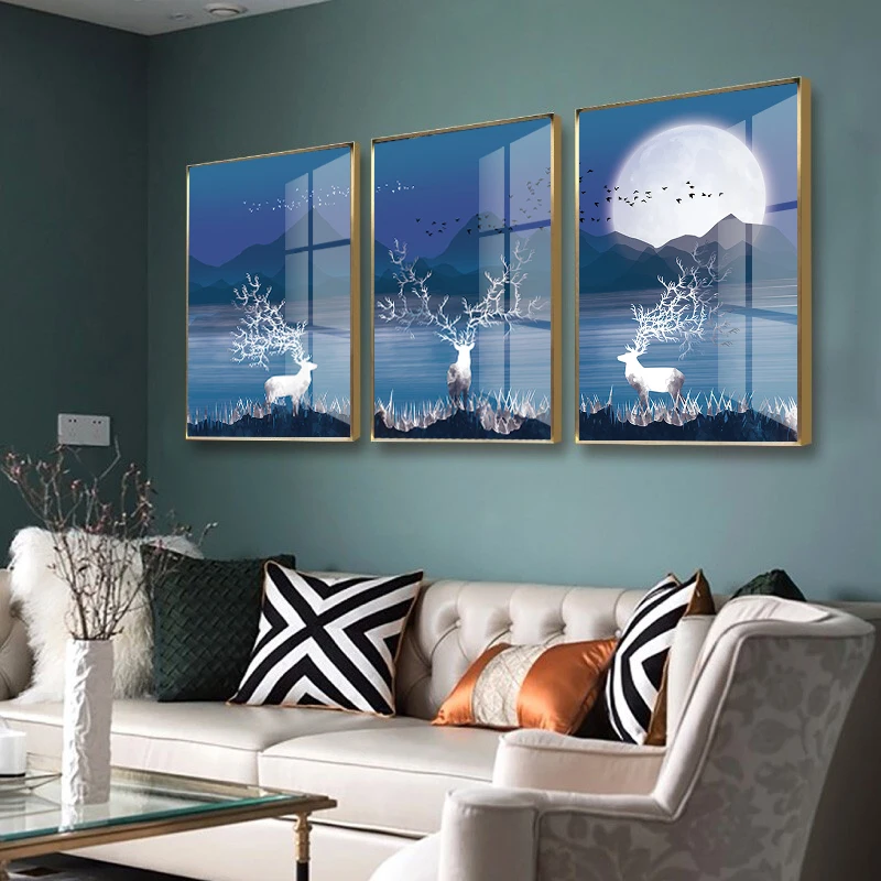 Wholesale Decor for hotel oil Painting art Three-Panel Painting elk Wall Art Canvas Other wall Paintings