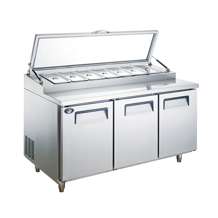 Air-Cooled Refrigerated Workbench Chiller Pizza Prep Table Pizza Preparation Counter Fridge Pizza Prep Table Refrigerator