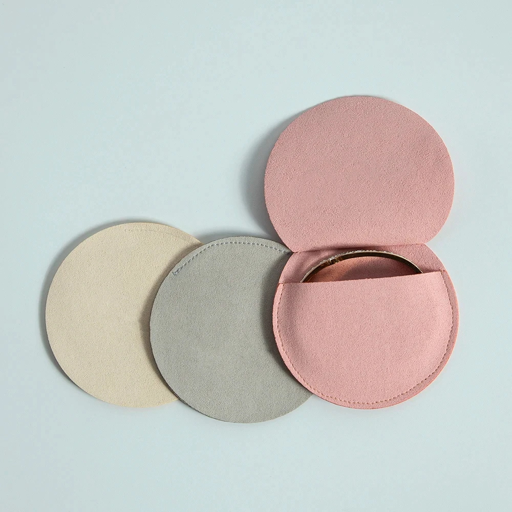 Round Ring Earrings Jewelry Bag Microfiber Velvet Flannel Cotton Round Pouch Custom Logo