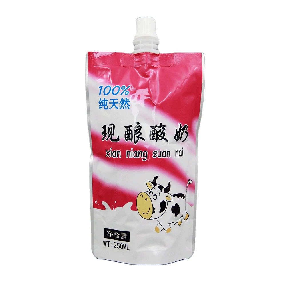 Customized Biodegradable Beverage Juice Packaging Stand Up Spout Disposable Drinking Bag Pouch