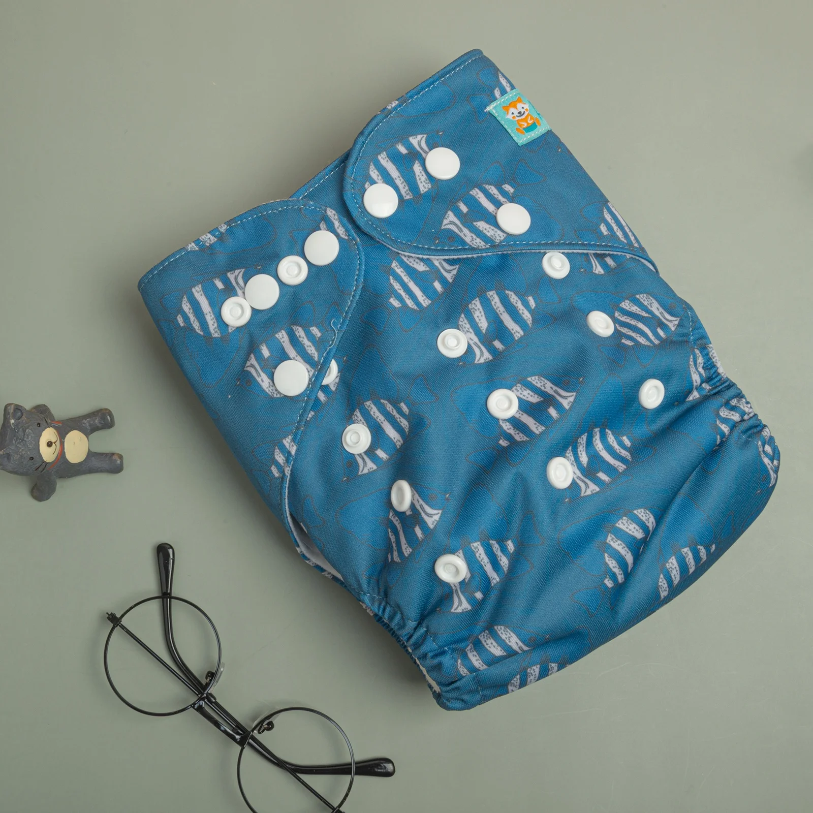 ALVABABY Fishes Design Limited Edition Printed Baby Cloth Nappy