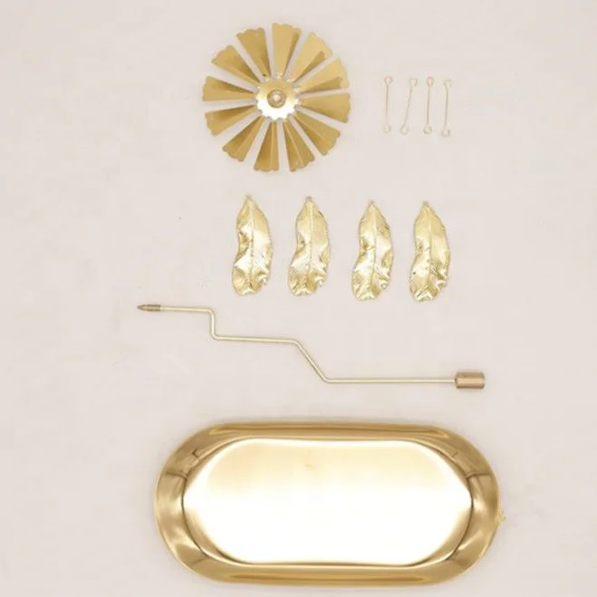 Elegant Feather Shape Spinning Candle Holder Golden with Metal Tray Home Decoration Alloy OTC Pillar Holder 200g 17.8*18.5cm