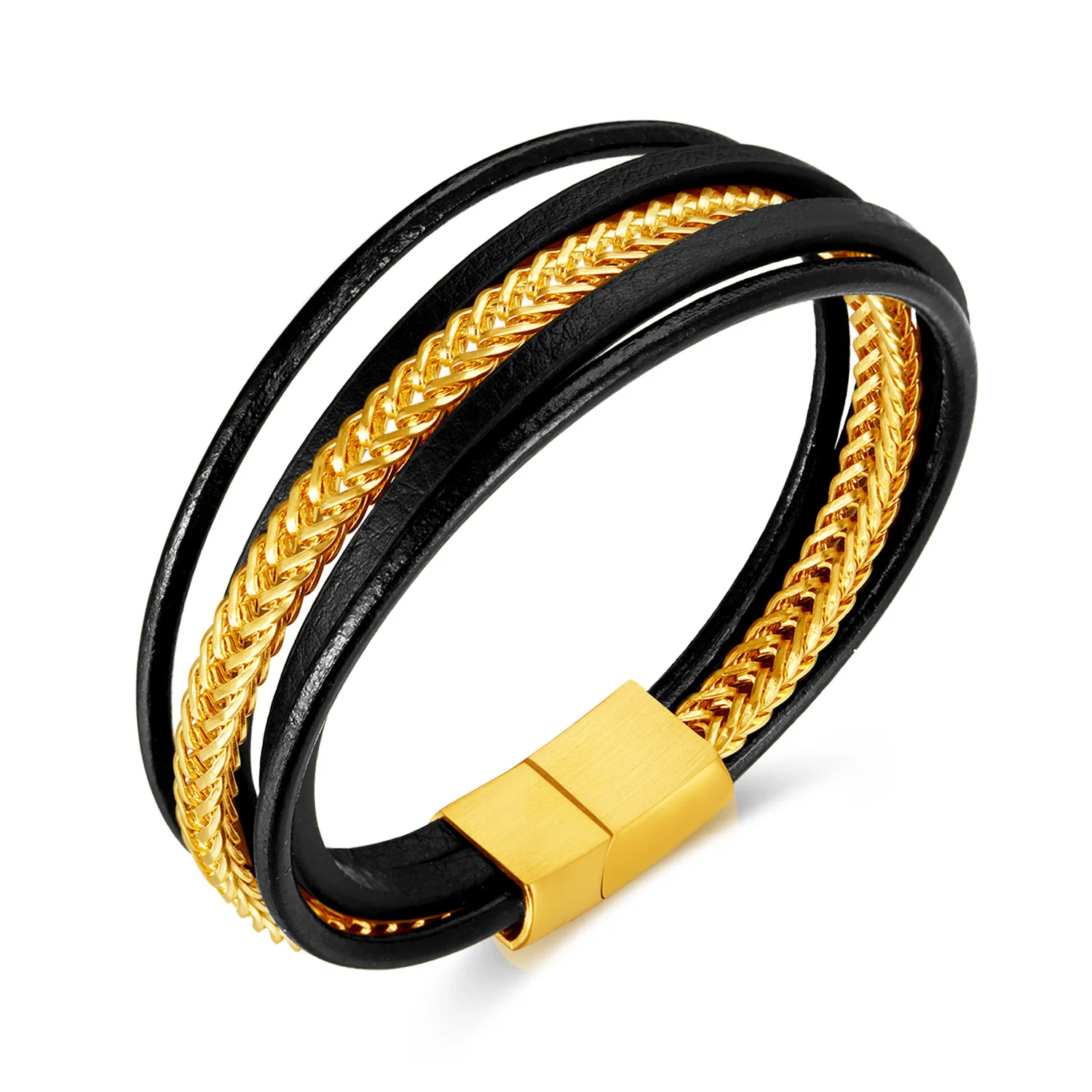 Hot Selling Retro Leather Bracelet 2024 Trendy Stainless Steel Chain Multilayer Leather Bracelet for Men