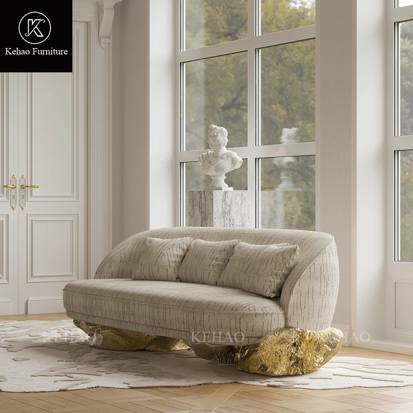 Modern Simple Luxury Custom Italian Sofa High Quality Brass Base Sofa Villa Living Room Furniture sofa set latest design