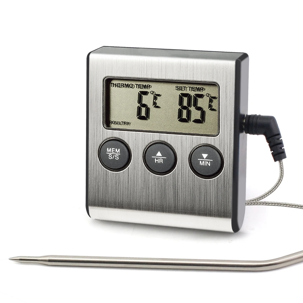 Stainless Probe Food Thermometer High Sensitive Fast Read Kitchen Cooking Thermometer with Digital Timer Alarm