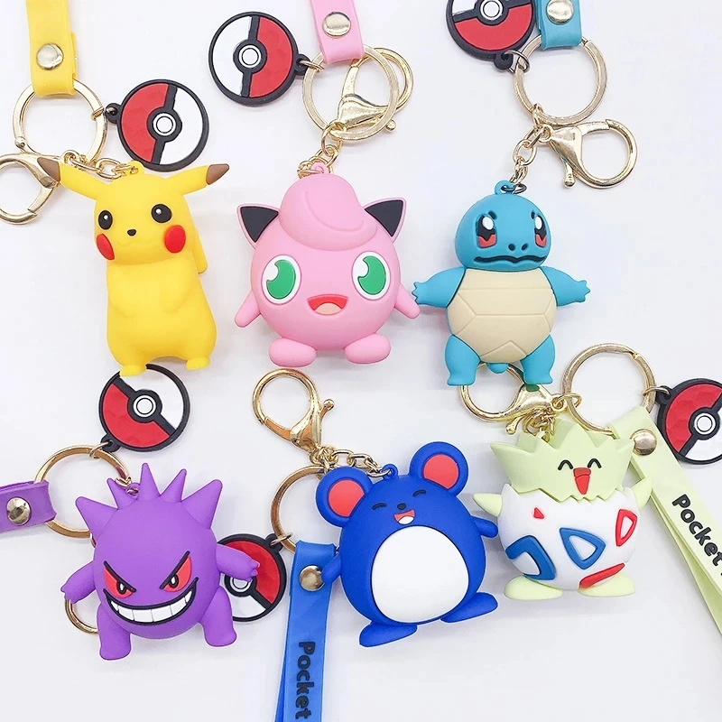 10 Styles Pokemones Action Figure Pika Key Chain Car Keychain Eevee Pika Squirtle Psyduck Keychain Model Figure
