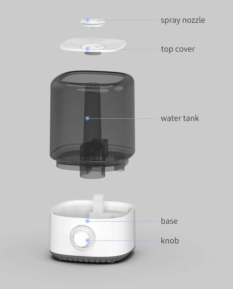 Top Fill Design cool air humidifier wholesale 2.5/4/5.5L with RGB light and optional filter Household Mist maker