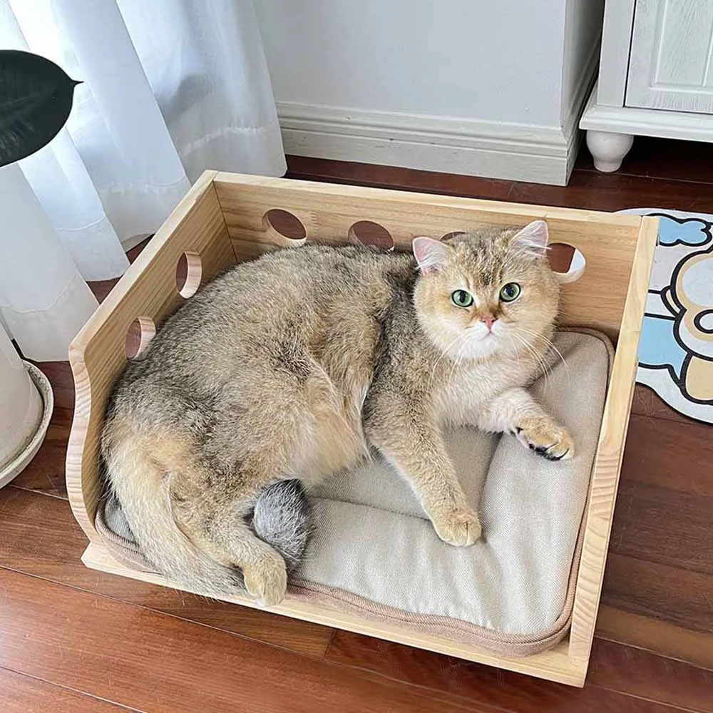Luxury cat pet dog bed made natural wooden wood furniture bed for pets best choice