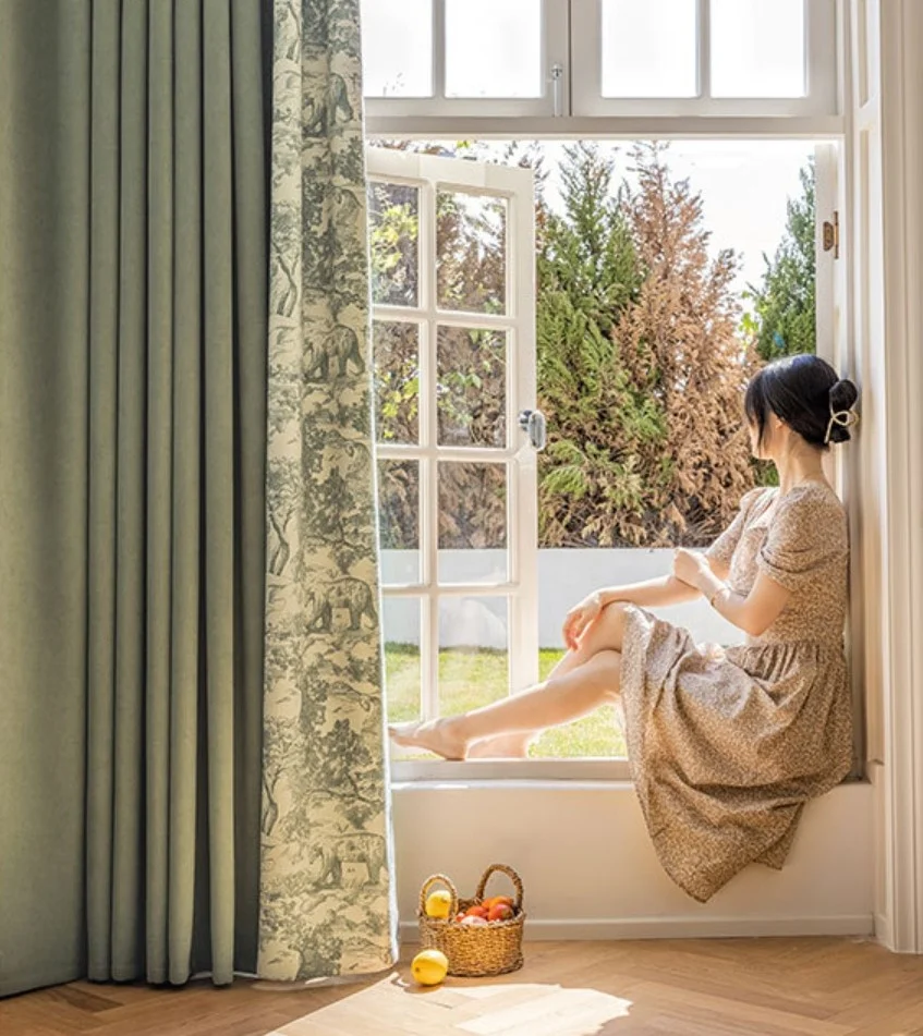 Custom Novel Design Hot Green Blue French Style Curtain for Living Room FLoral Modern Chenille Ins BedRoom Window Curtains