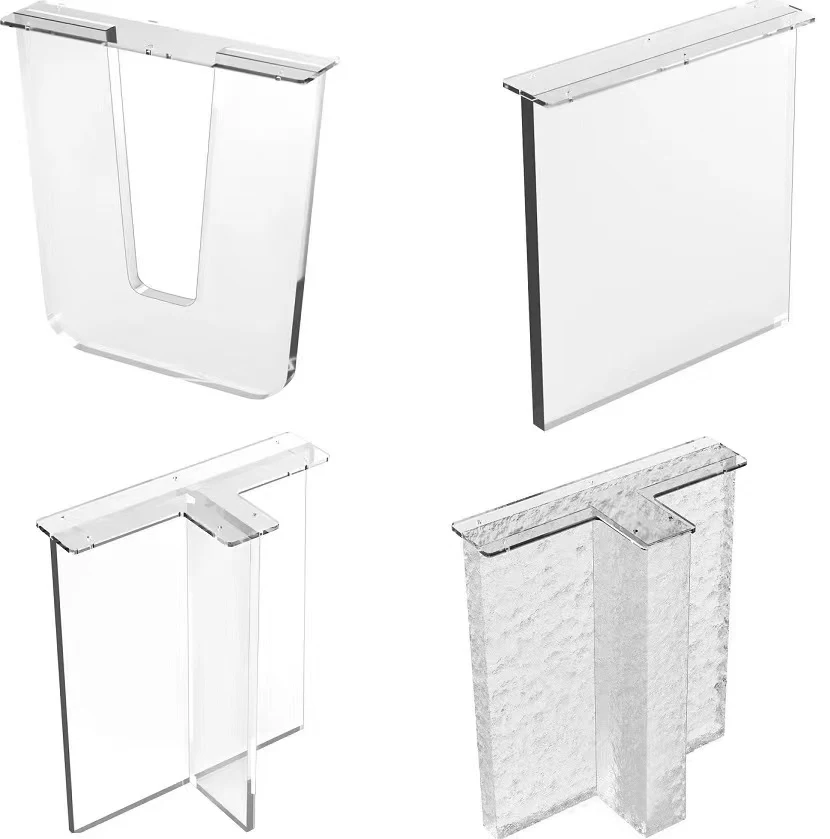 Custom New Model T Shape Modern Square Plank Wood Dining Table Support Table Acrylic Leg