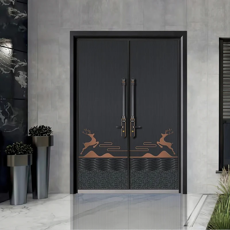 Chinese fine carving cast aluminum door all aluminum profile technology open hinge concealed security door