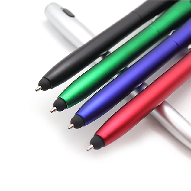 Metallic Colored Barrel LED Light Plastic Ball Pen With LED Light Printed Logo Stylus On Tip