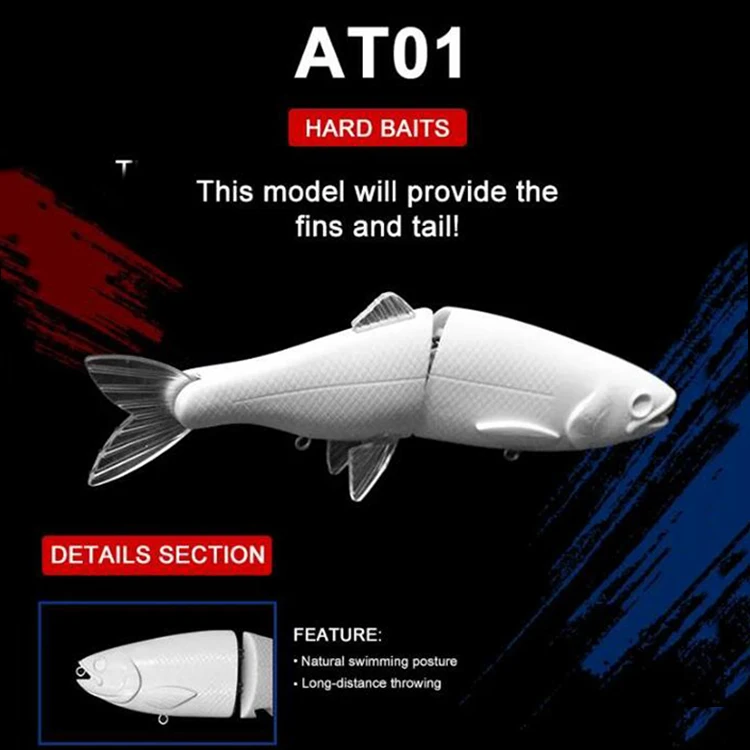 Factory Wholesale Big Size  200mm 90g Free Sample Jointed Bait Unpainted Glide Bait Swimbait With Rubber Tail