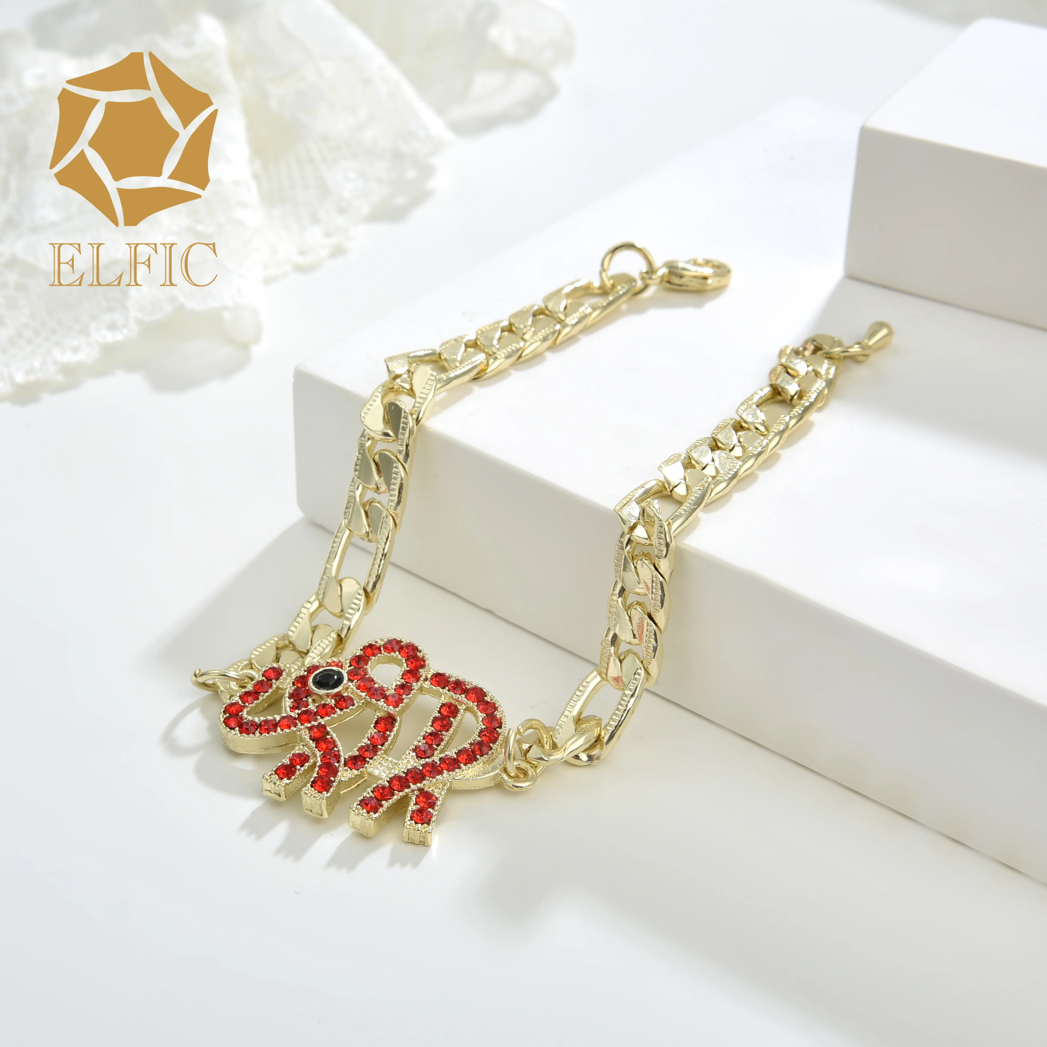 Elfic Fashion zircon Jewelry elephant Bracelet   Joyeria Oro Laminado 14k Gold Plated  women Bracelet  Wholesale jewelry
