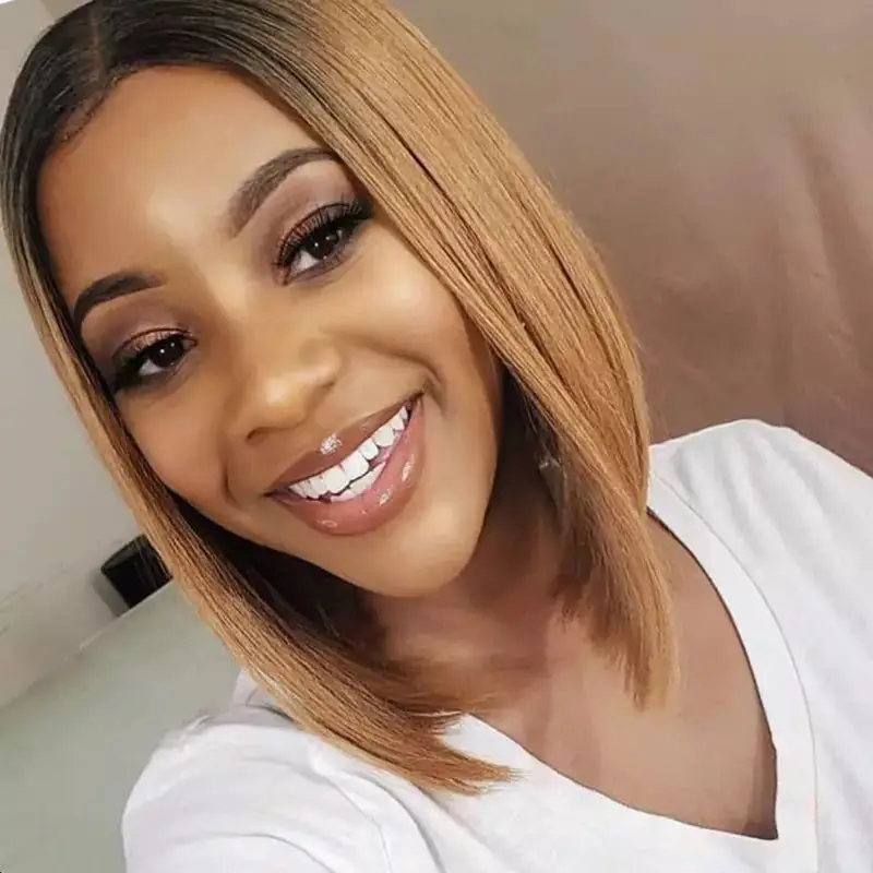 Ombre Straight Bob Wig With Baby Hair Honey Blonde Lace Front Wigs Human Hair 13*4 Short Human Hair Wigs Vendors