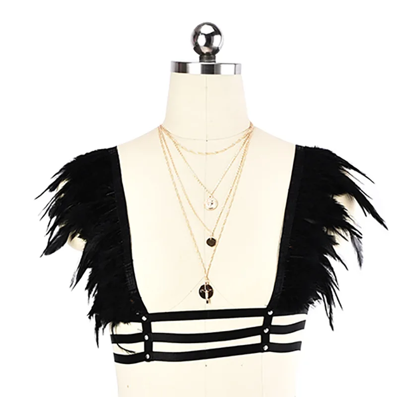 Hot Sexy Woman Exotic Feather Hollow Harness Lingerie Feathers Party Rave Dance wear Erotic Stripper Outfit
