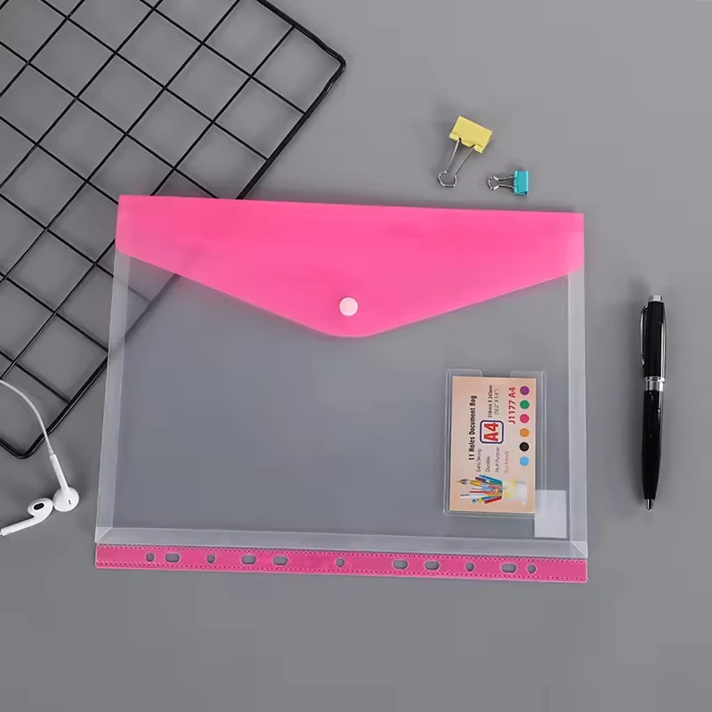 11 Punched Hole Binder Envelope Pp Envelope Folder With Disk Hole Clear File Bag Snap Closure File Folder Organizer Pocket