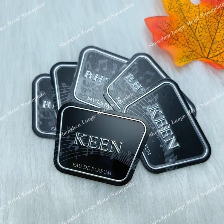 Custom Brushed Embossed Self-Adhesive Metal Logo Stickers Aluminum Perfume Bottle Tags with Printed Labels Embossed Logo Plates