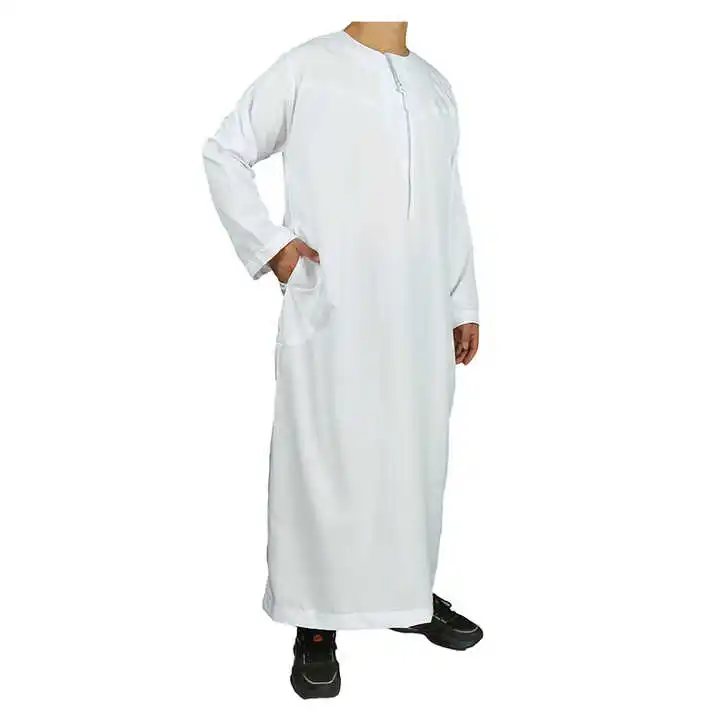 2025 Factory Omani Robe Elegant Men Pure White Muslim Abaya Saudi Arab thobe Classic Style Middle East Islamic Clothing for Boy