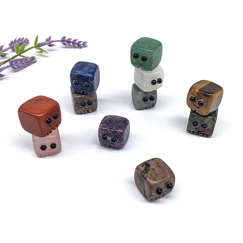 Wholesale High quality crystal  mix material obsidian elfin cube carving  crystal craft rose cute eye cubes for decoration
