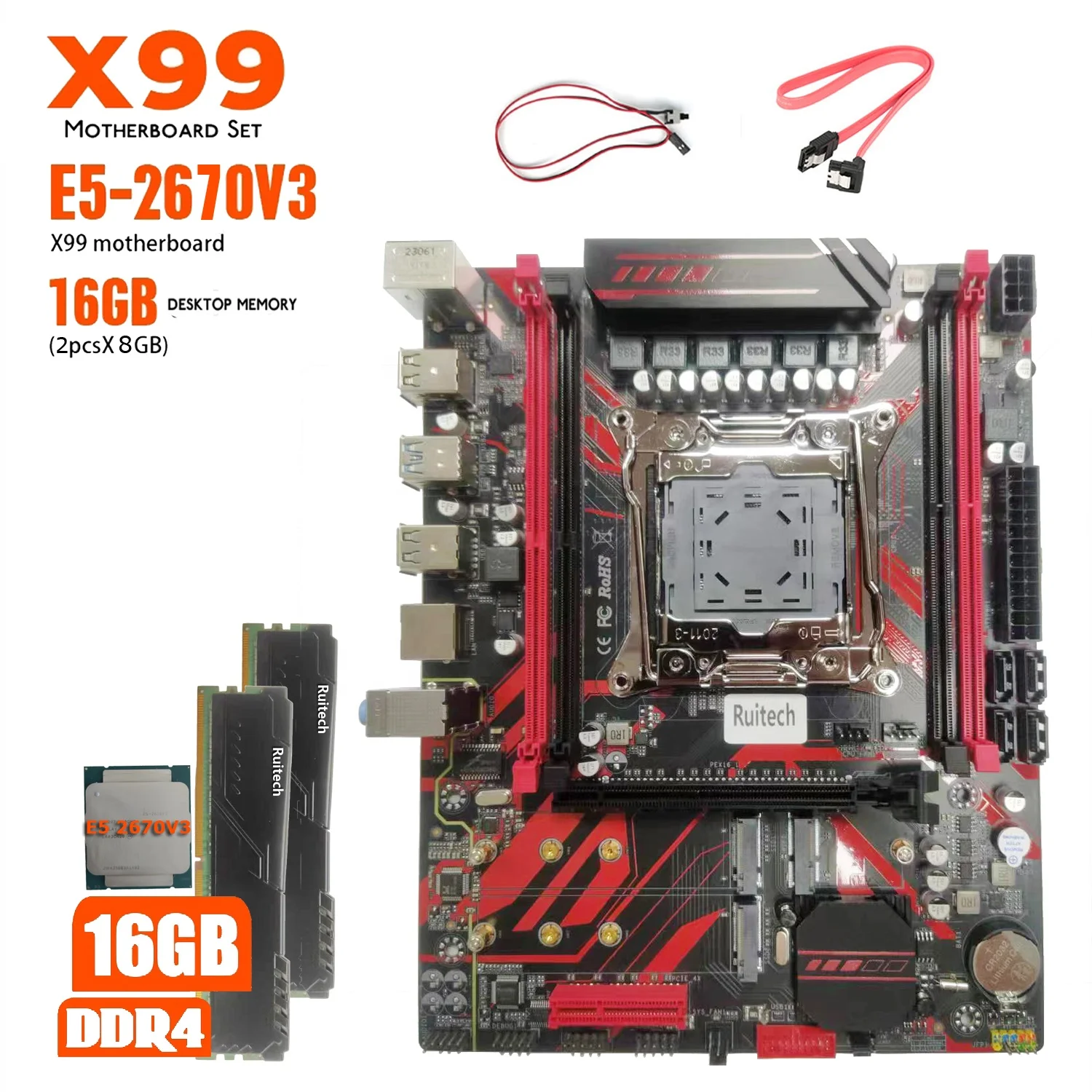 X99 D4 DDR4 Motherboard Set with Xeon E5 2670 V3 LGA2011-3 CPU 2pcs X 8GB = 16GB 3200MHz DDR4 PC RAM Memory