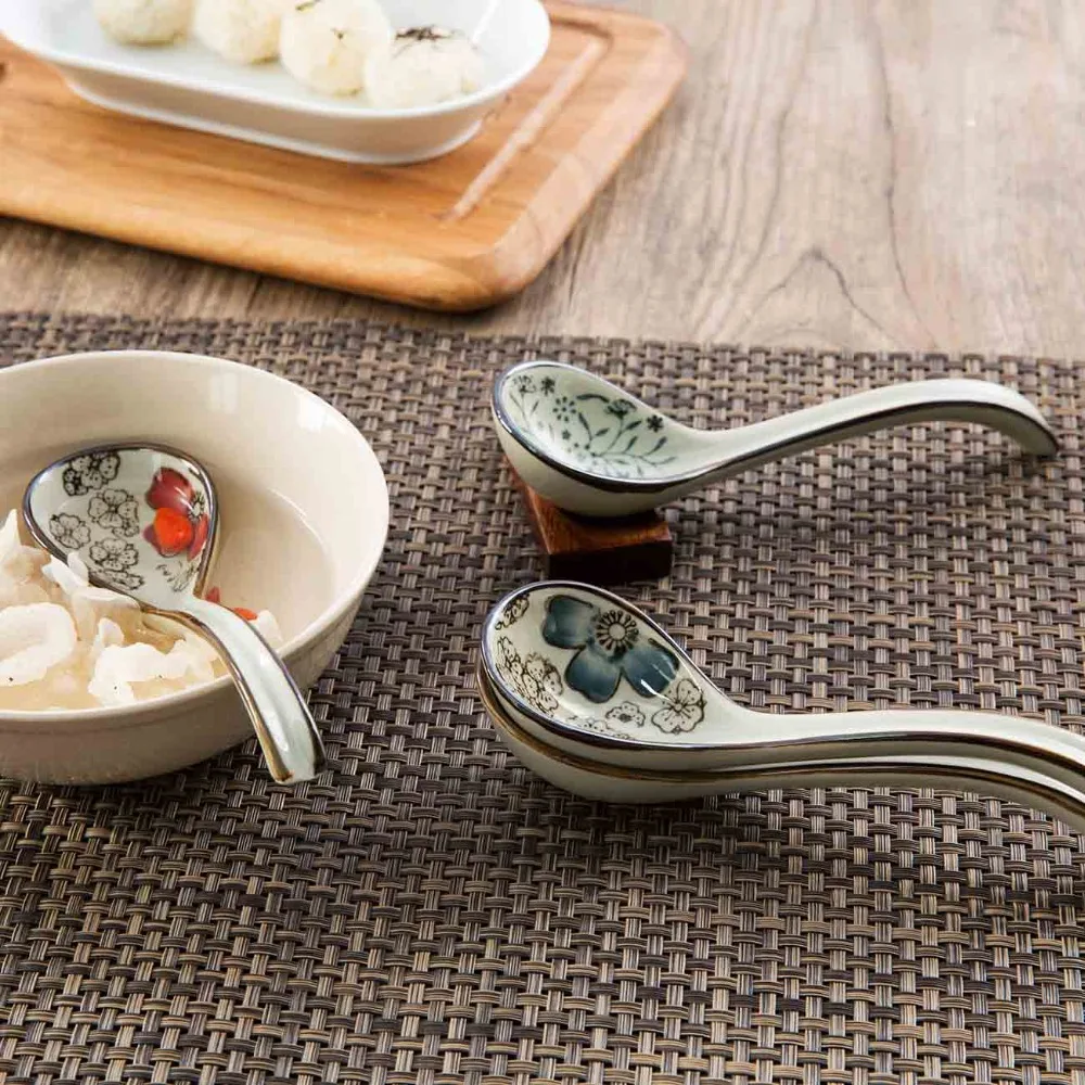 1Pc Ceramic Dinner Spoons Soup Spoon Tea Coffee Spoon Handle Dessert Candy Tableware Kitchen Cutlery Chinese Style