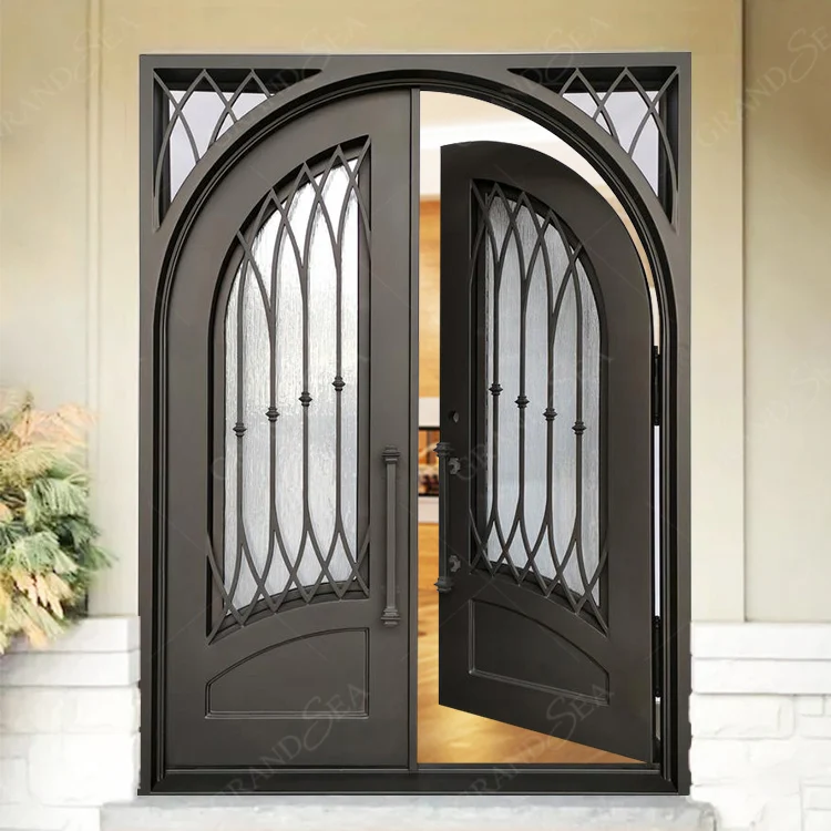 iron glass single doors security wrought iron arched entrance doors in home manufacturer