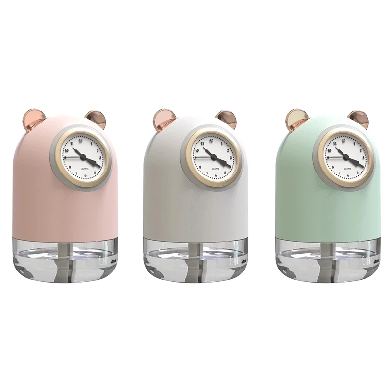 Cute Bear Air Humidifier with Clock Electric Humidifier Diffuser USB Charging Air Freshener Mist Maker for Home