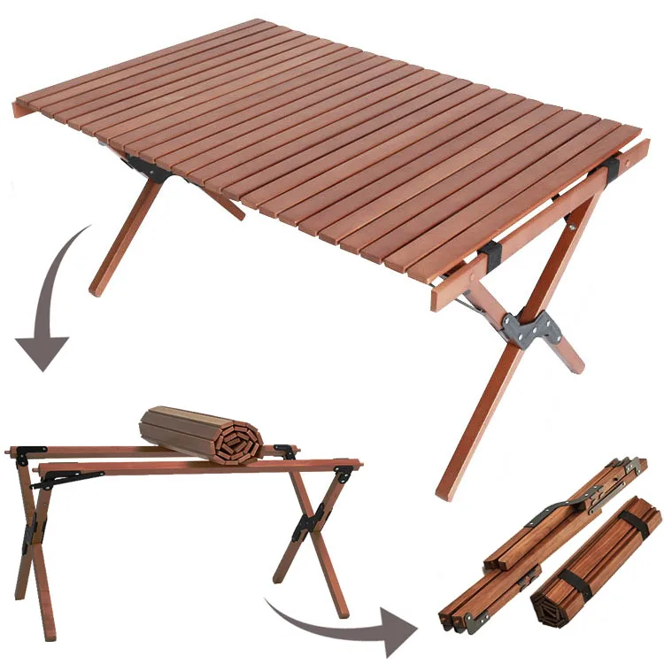 Dining Table Patio BBQ Egg Roll Small Lounge Beach Tables Wood Solid Foldable Portable Outdoor Camping Picnic Garden Outdoor OEM