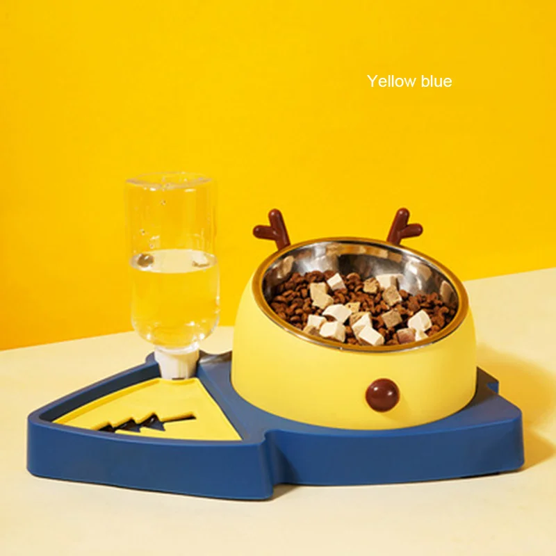 Three In One Christmas Tree Cat Dog Bowl Water Dispenser Double Ear Stainless Steel Milu Deer Pet Bowl