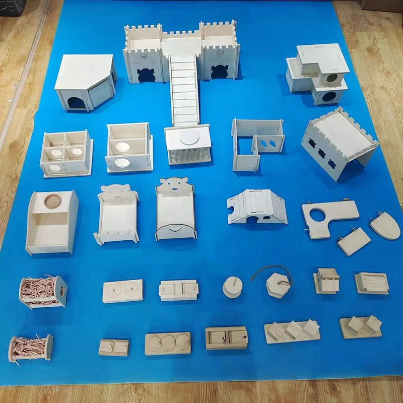 Natural Pet Furniture Hamster Guinea Pig Golden Bear Mini Hedgehog Wooden Pet Sleeping Cage Bed