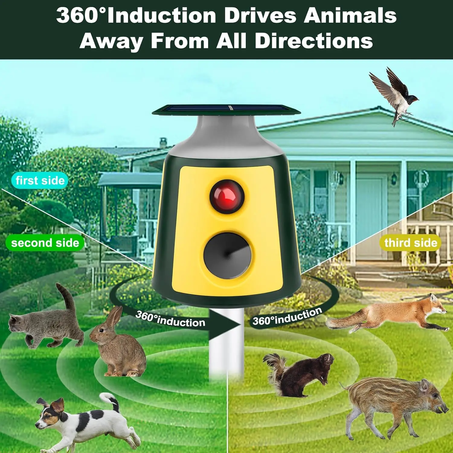 New Design Solar Animal Control Device with Flame Light for Garden Farm Coyote Raccoon dog cat Monkey bird Deterrent Flash Light