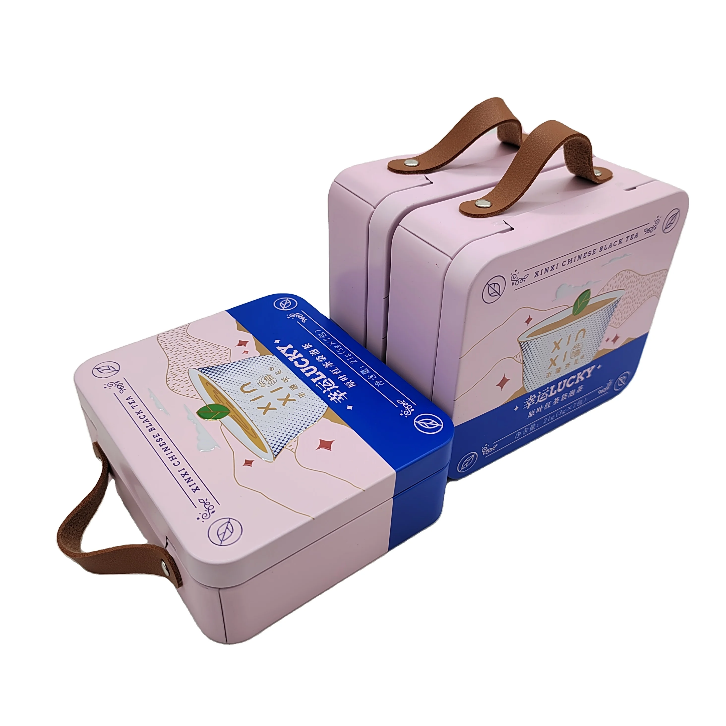 Rectangle Shaped Metal Cookie Can Box Tin with Hand-held Lunch Box 3D Embossing Cookie Package Gift Tins