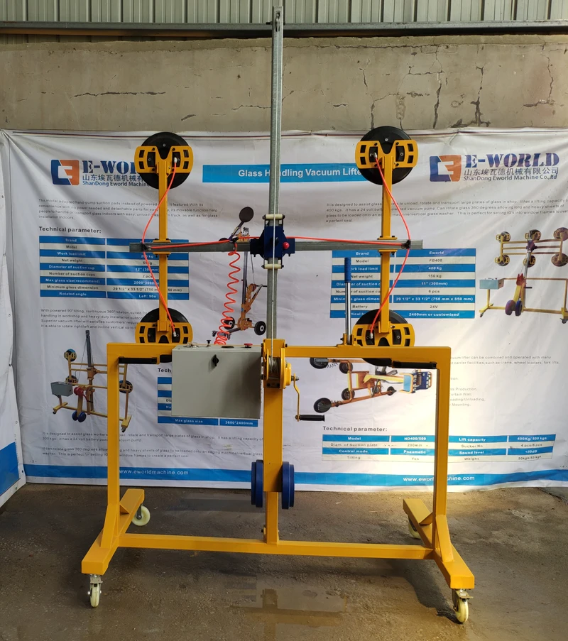 High Quality 4 Suckers Vacuum Glass Lifter Trolley With 300kg Loading Capacity/Electric Moving Glass Lifting Equipment