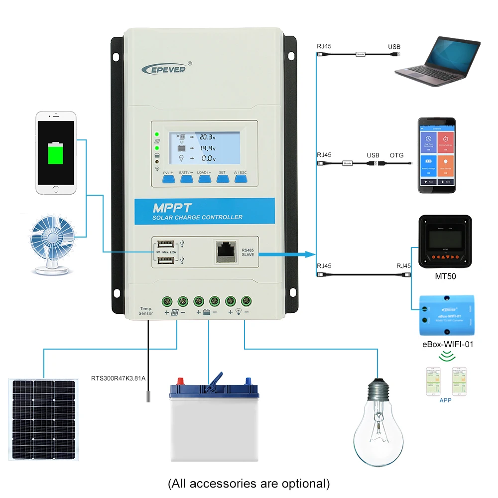 epever 10a solar panel voltage regulator 12v/24v solar power controller triron1206n mppt solar charge controller