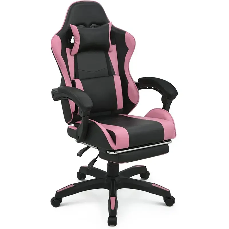 High Backrest Pink Leather Swivel Ergonomic Computer office racing style gaming chair with Footrest