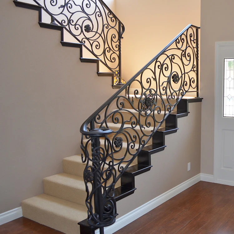 
Interior Stair, Customized Villa Decoration s Elegant Fancy Wrought Iron Railing 