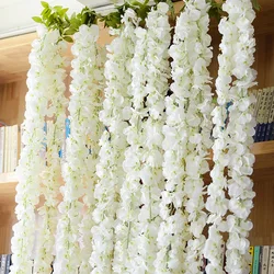 2022 Artificial Wisteria Blossom Vine Silk Flowers For Party Wedding Ceiling Decor Garland Arch Ivy Diy Party Decor