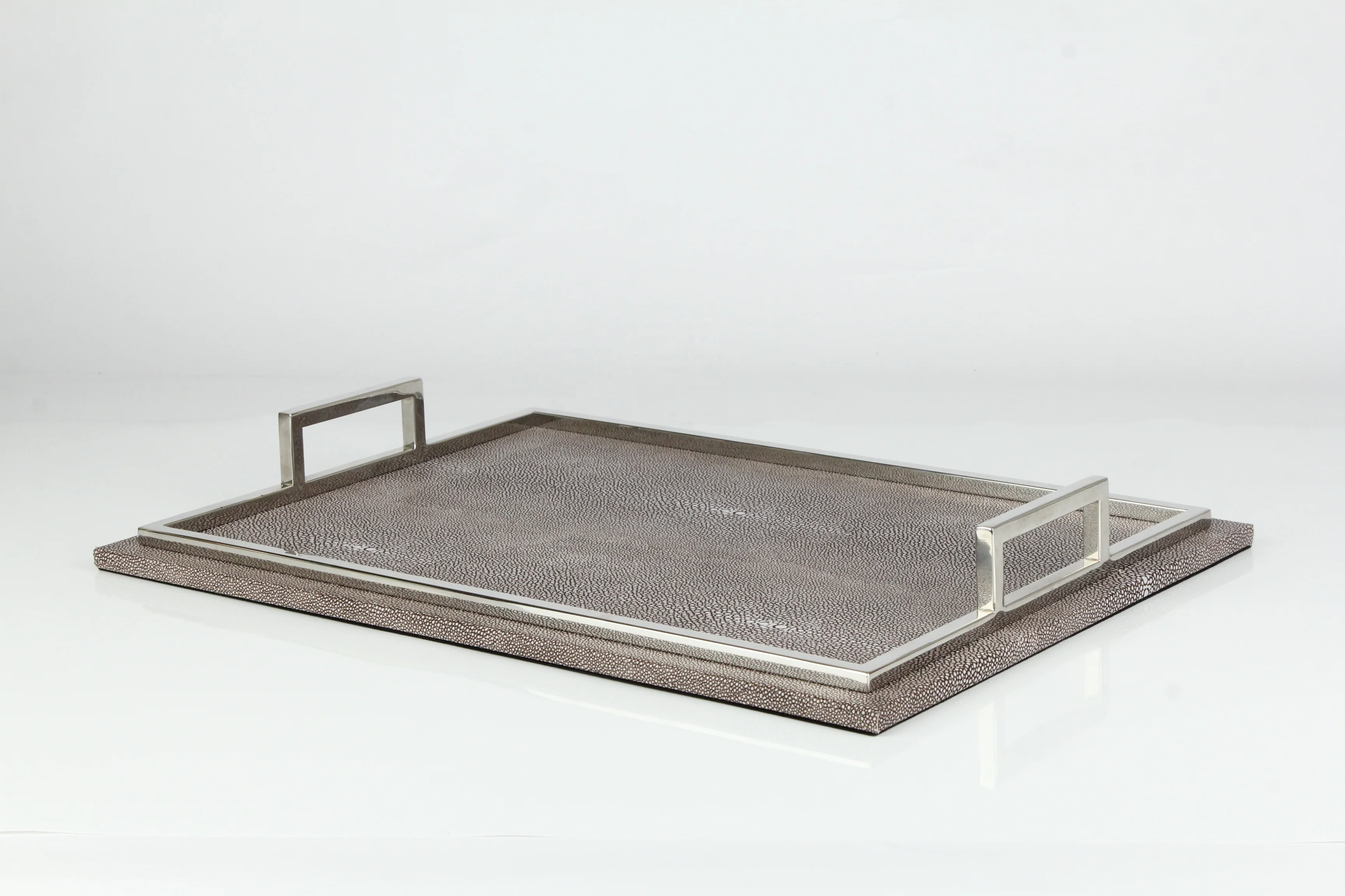 Luxury Shagreen Faux Leather Storage Tray Serving Tray With Metal Handles