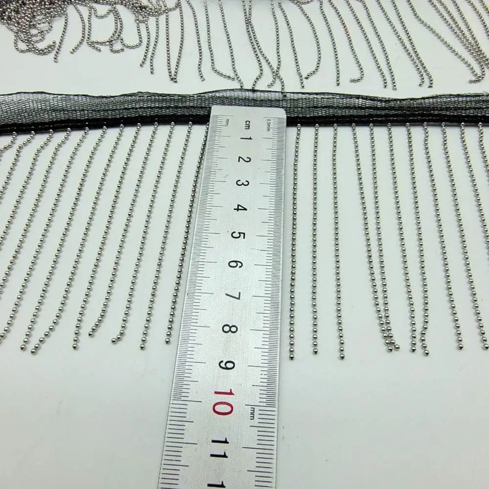 Width 6 cm 9 cm handmade Silver beads chain tulle mesh Tassel Fringe for clothing bags cap suitcases wedding dresses accessories