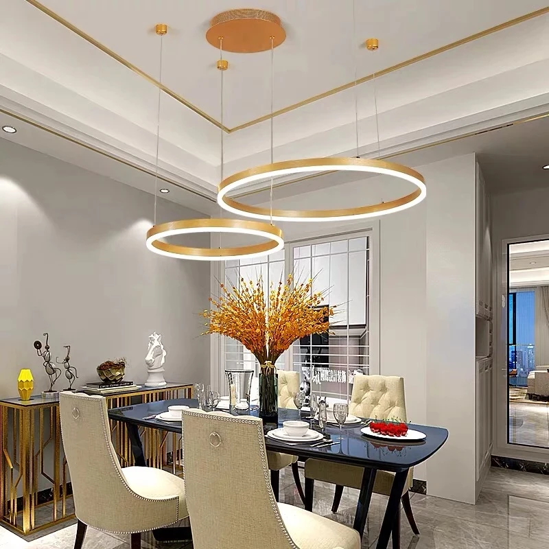Luxury Decorative Round Steel Chandelier Single Ring Acrylic Large Hanging Led Modern Pendant Lamp For Home
